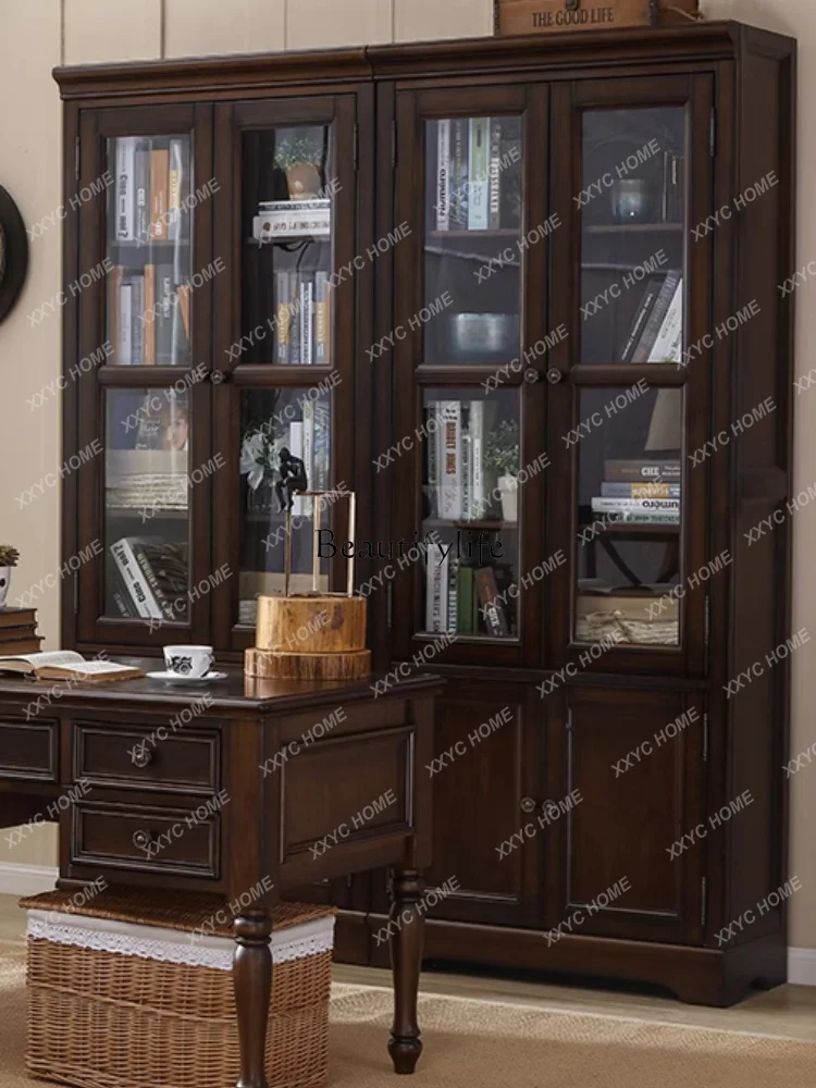L solid wood retro bookcase combination black walnut
