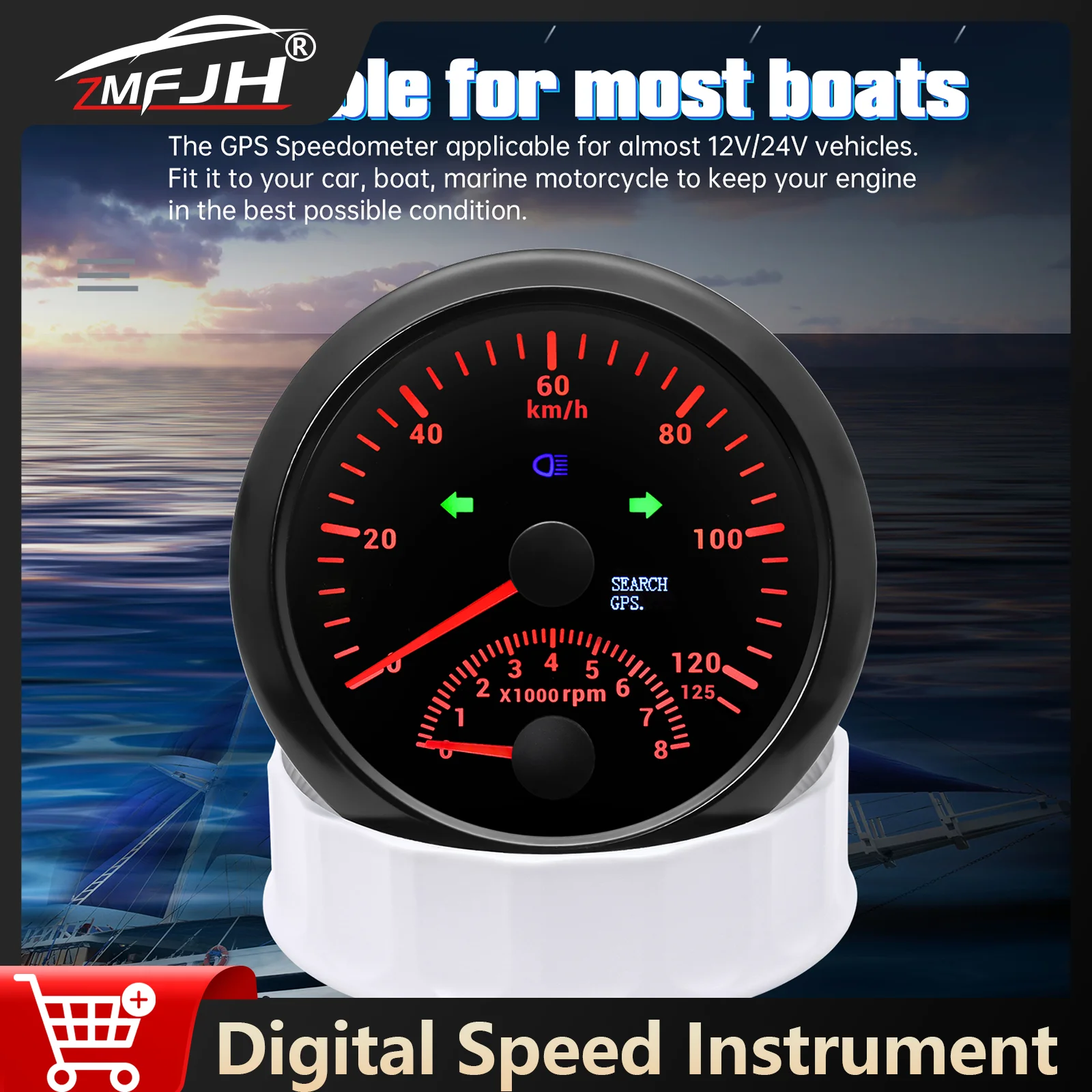 

Тахометр 85 мм, 0~8000 об/мин, 0-125 км/ч, GPS-спидометр для морских судов, автомобилей, грузовиков, мотоциклов, водонепроницаемый, 12В/24В