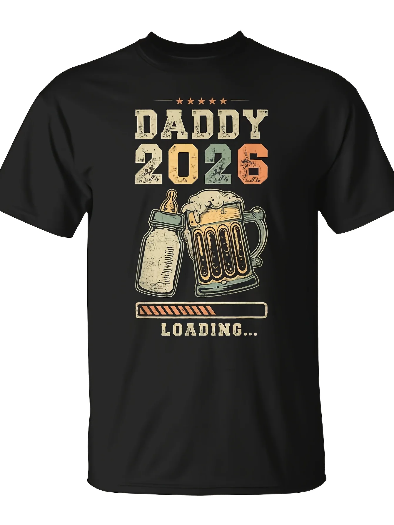 Men's Funny 2026 Expectant Dad Tshirt Pregnancy Announcement Gift T-shirt with Footprints Beer Cup and Bucket Loading Bar Design