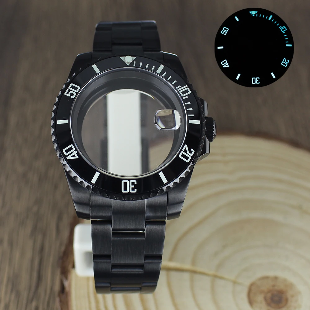 Водонепроницаемый корпус часов 40 мм, 200 м, аксессуары, светящийся керамический безель, сапфир для NH35 NH36 8215 SUB GMT, ремешок Oyster, скользящая пряжка
