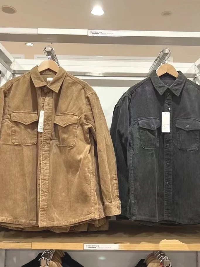 

Men's Long Sve Corduroy irt American Sle Workwear Warm Double ket Open Cardigan Youth Trend Loose Fit Non-ironed