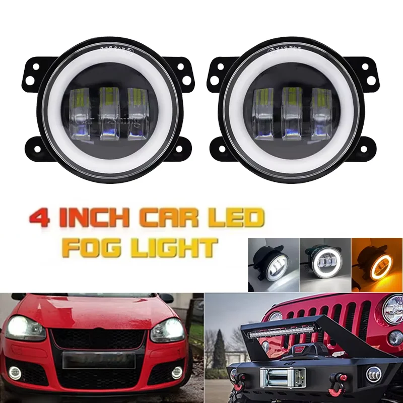 

4-дюймовая светодиодная фара для автомобиля, 30 Вт, светодиодная противотуманная фара с белым кольцом DRL, светящиеся кольца «ангельские глазки» для Jeep Wrangler JK, Dodge, внедорожников