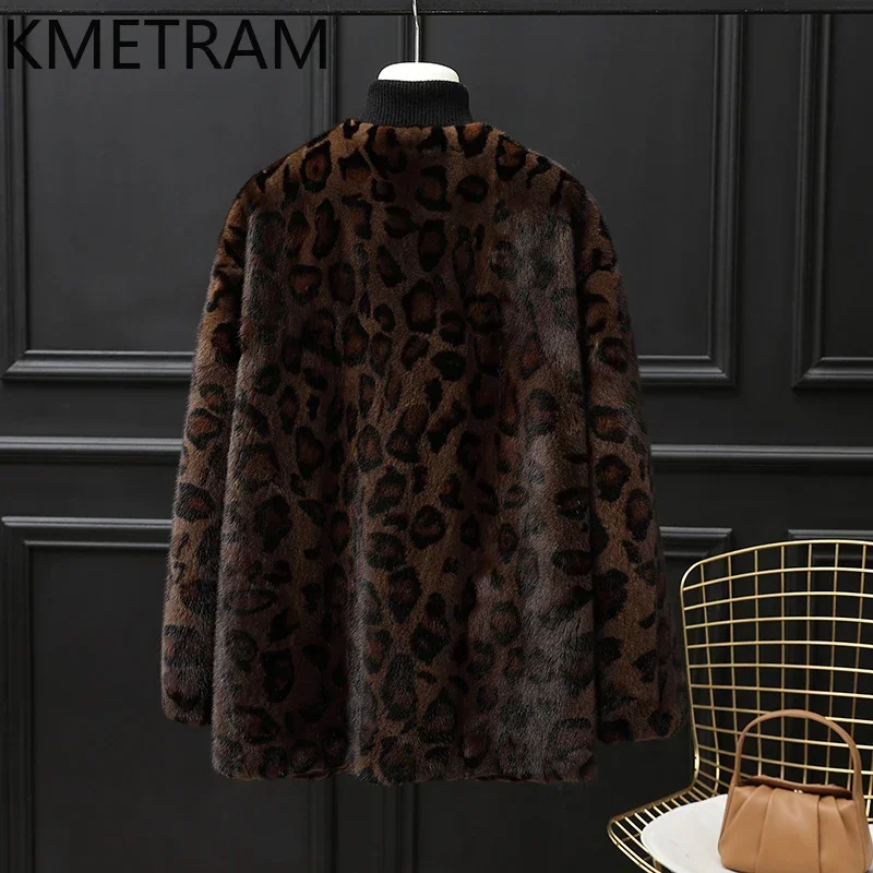 Real Mink Fur Coat Women High Quality Leopard Print Fur Jacket V Neck New in Outerwears Winter Luxury Clothes шуба женская 2024