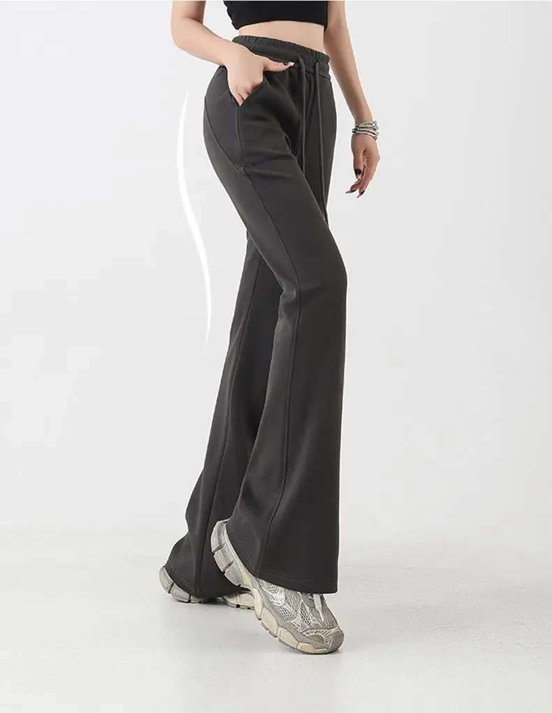 

Женские повседневные спортивные расклешенные брюки с высокой талией на шнурке, широкие штаны из мягкой ткани для йоги, тренировок, уличной моды, брюки-клеш