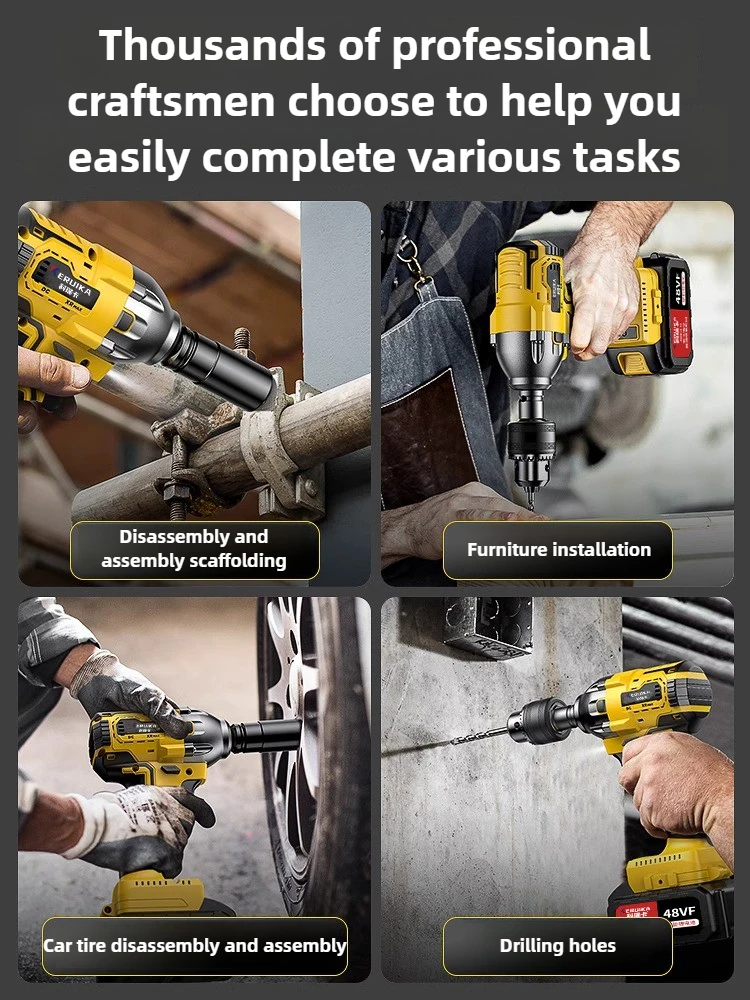 

High Torque Electric Wrench with Brushless Conversion Head Industrial Grade Auto Repair Tool Electric Wrench