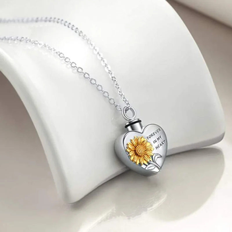 

Memorial Sunflower Pet Ashes Necklace for Cat Dog Hair Keepsake Jewelry Urn Locket Stainless Steel Durable Gift for Pet Memory