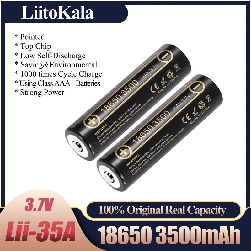 Liitokala 18650 bateria litowa lii-35A akumulator 3500 mAh o dużej pojemności 3.7V wskazał światło latarka baterii