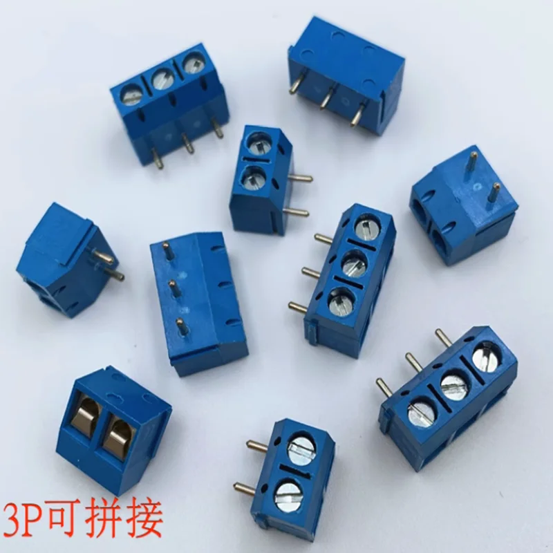 50pcs PCB screw-type terminal EX/KF301R-5.0mm2P 3P bending leg splicing space 5.0mm