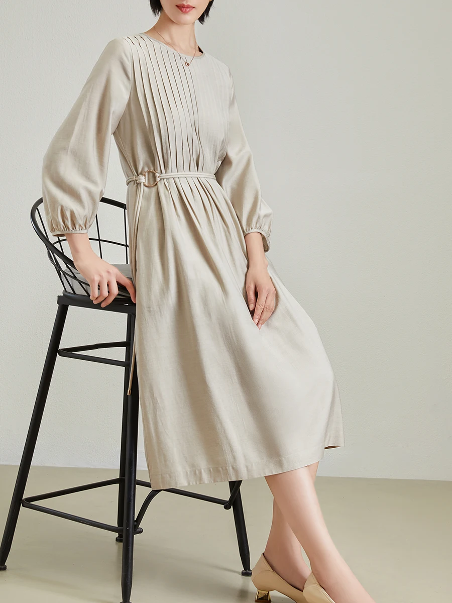 

Casual High Waist Tu Line Lin Dr Women's Spring Summer New Sle Slimming Gown Long Sve Gathered A-Line Skirt