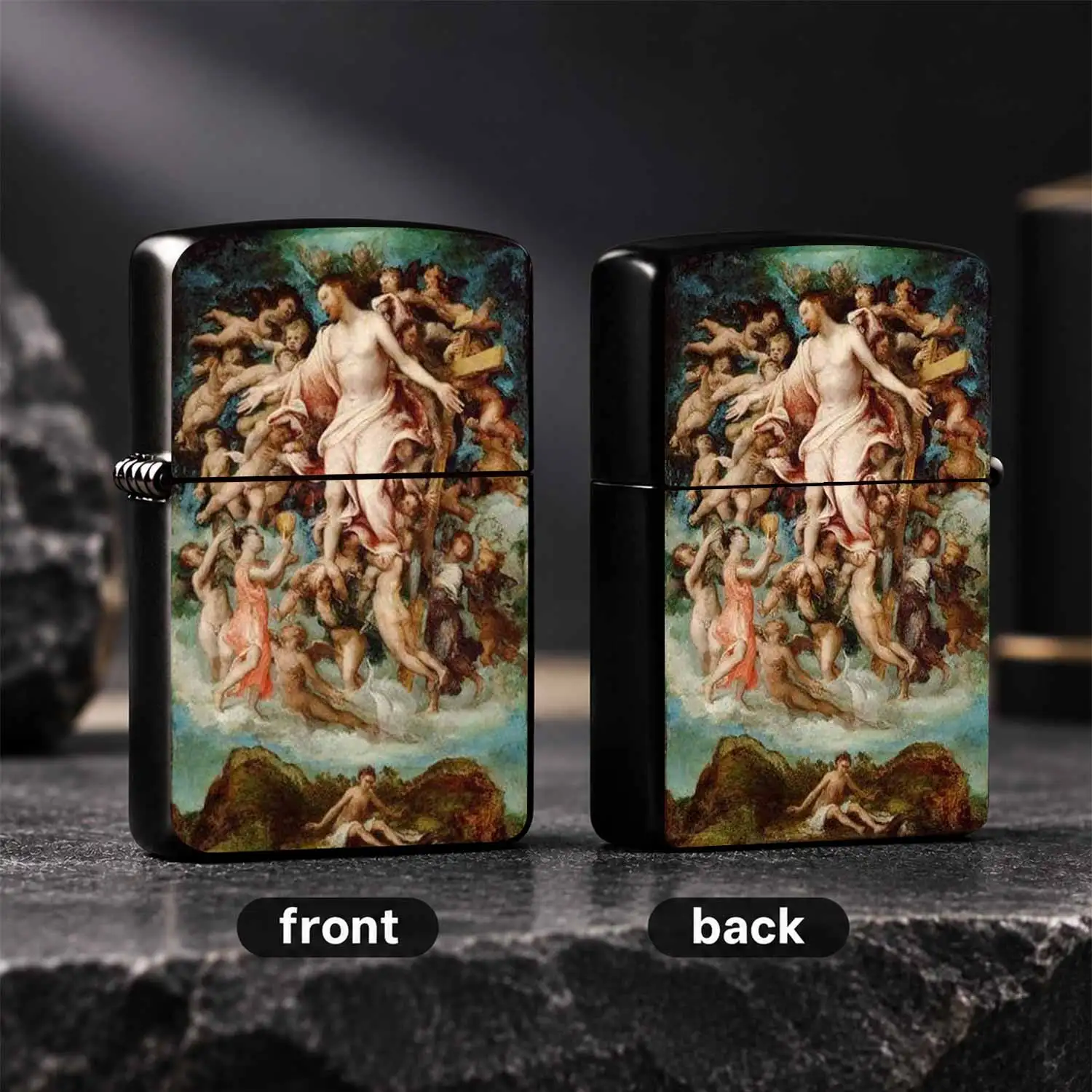 Vintage Religious Ascension Masterpiece Print Lighter, Exquisite Classical Cherub Figure Art Pattern Decor, Portable Versatile Ignition Tool For Daily Scenarios, Unique Artistic Aesthetic Gift For Family Friends And Art A Humorous And Inter