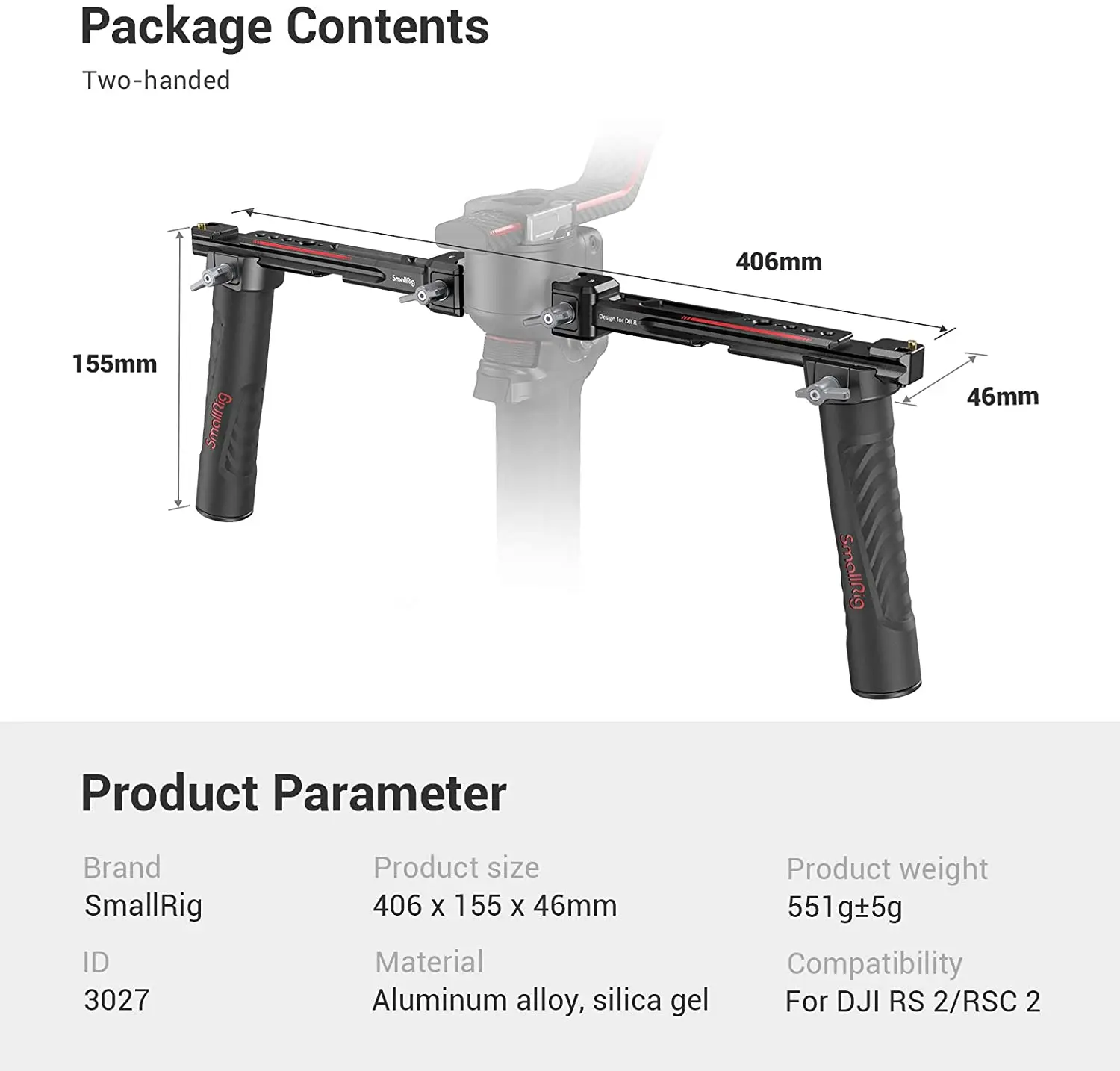 SmallRig-empuñadura Dual ajustable para DJI RS 2 /RSC 2/RS 3 / RS 3 Pro /RS 4/ RS 4 Pro, cardán estabilizador de mano, montaje de Monitor