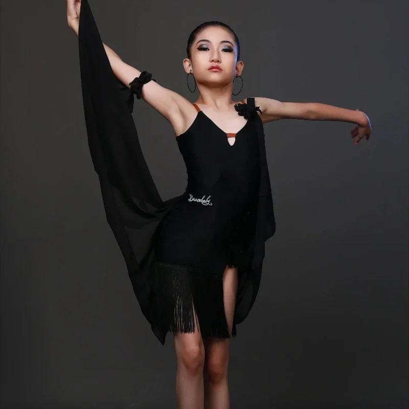Nuevo vestido de baile latino con borlas para niños, ropa para niñas Cha Samba Tango, salón de baile, Rumba, traje de actuación de competición para niñas