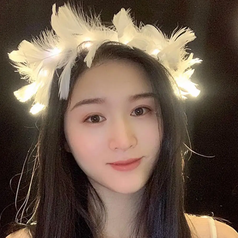 Luminous Light Up Wedding Hair Piece Hair Hoop Feather Angel Crown Wreath Headbands Flower Crown Led Feather Crown Headband