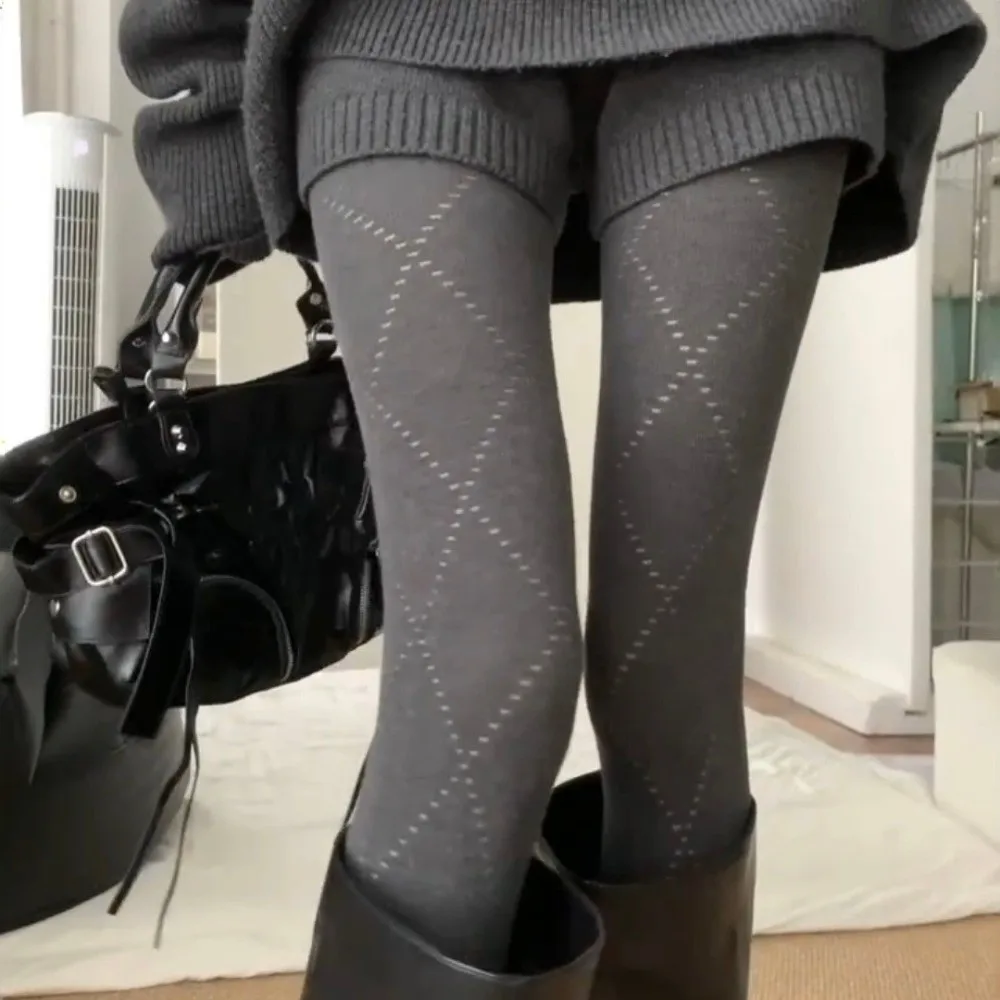 Fashionable Jacquard Knitted Stockings High-elastic Skinny Fit Argyle Tights Breathable Comfortable Thermal Leggings