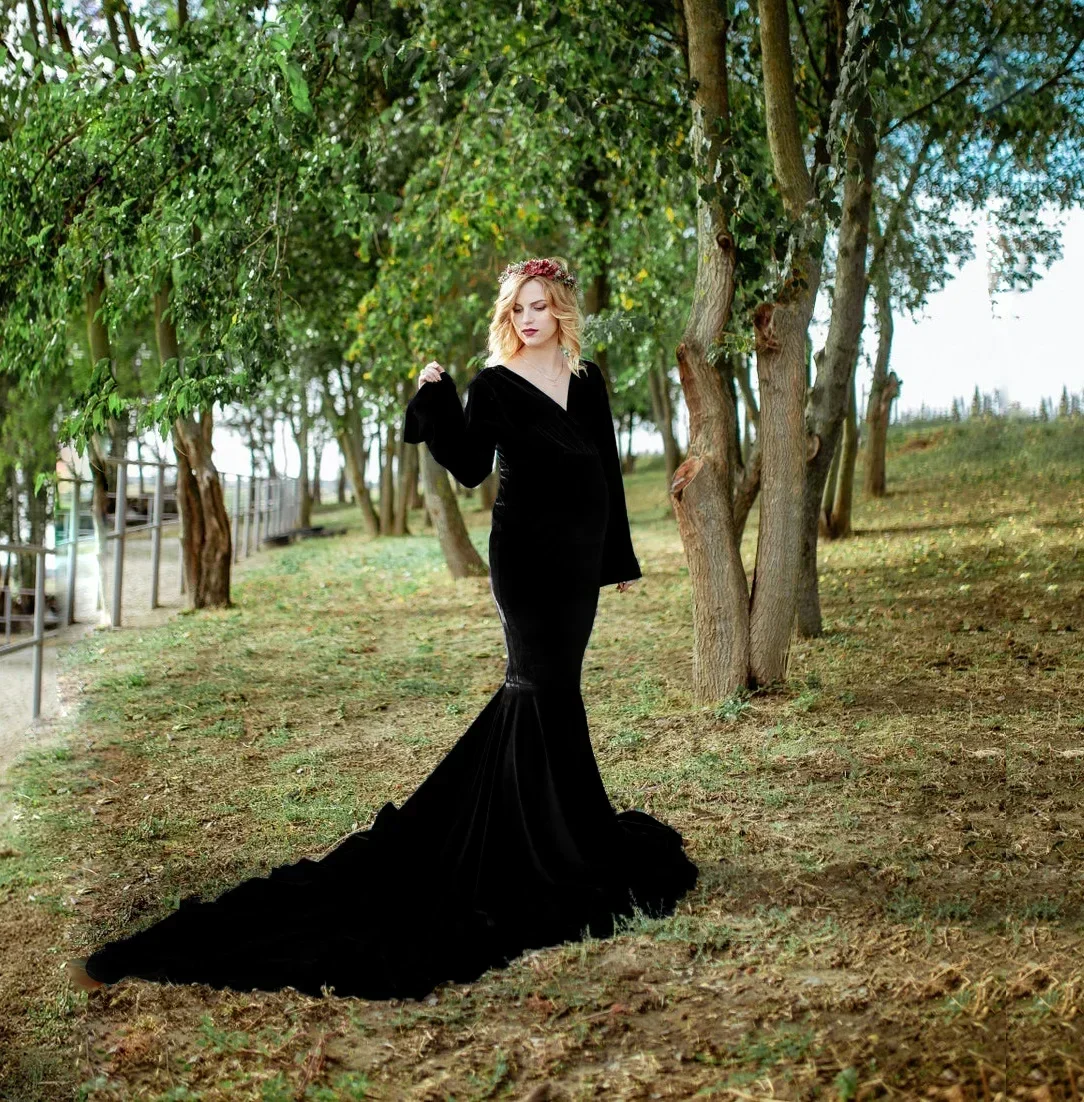 

Sexy Shoulderless Maternity Dresses For Photo Shoot Maxi Gown Women Pregnant Photography Props Long Pregnancy Dress
