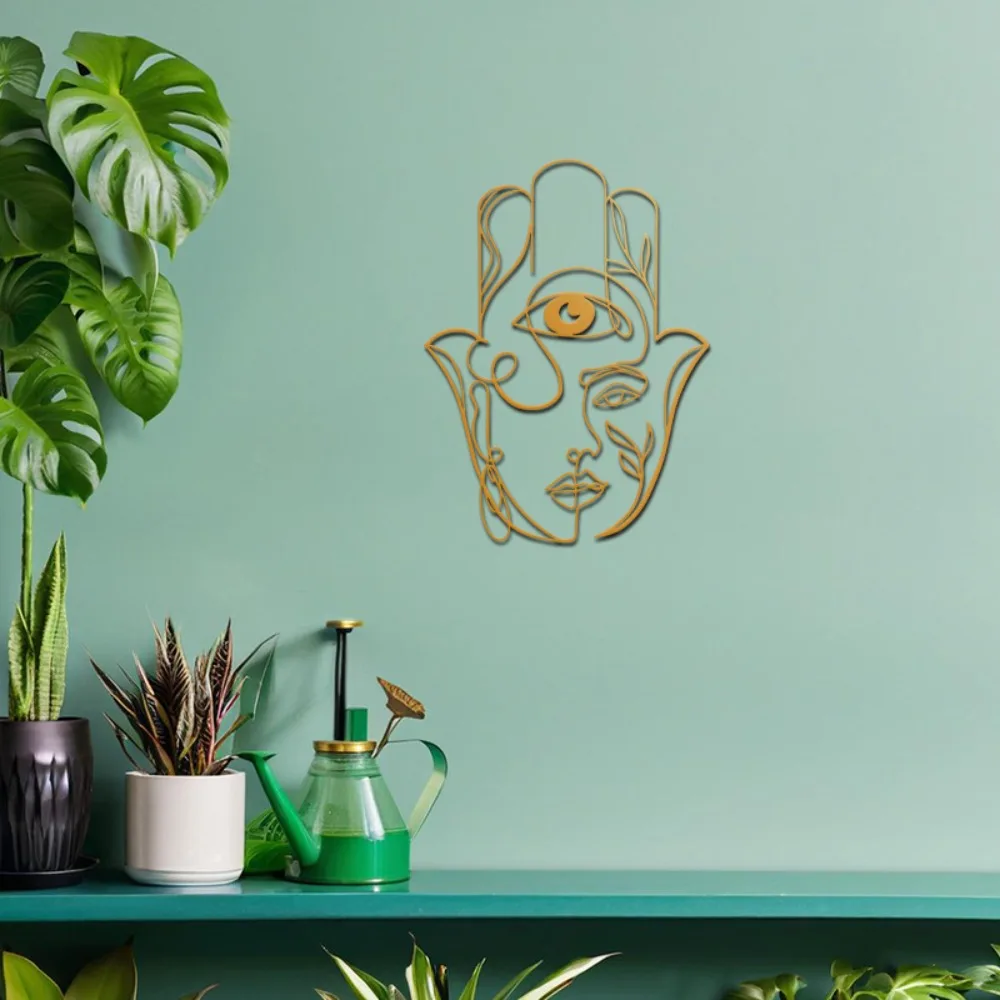 CIFBUY Hamsa Hand Metal Wall Art Iron Hanging Sculpture Spiritual Jewish Yoga Minimalist Black Golden Indoor Outdoor Decor Accen