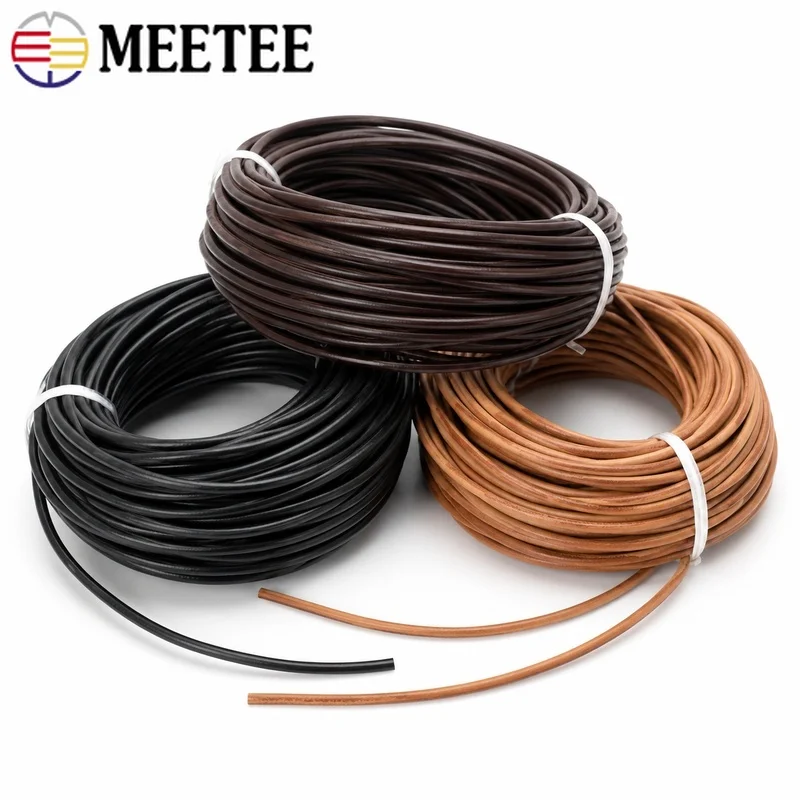 5M 1.5-5mm Genuine Leather Round Cord Rope for Bracelet Necklace Jewelry Making Bags Lacing DIY Craft String Accessory Supplies