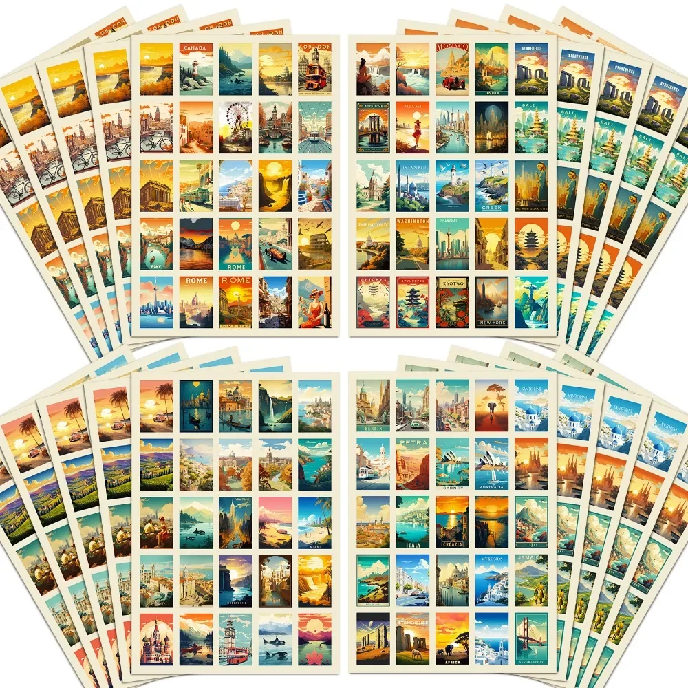 10/50/100Pcs Cartoon Retro Scenery Posters Stickers Aesthetic Laptop Phone Motorcycle Car Waterproof Sticker Classic Toy Gift