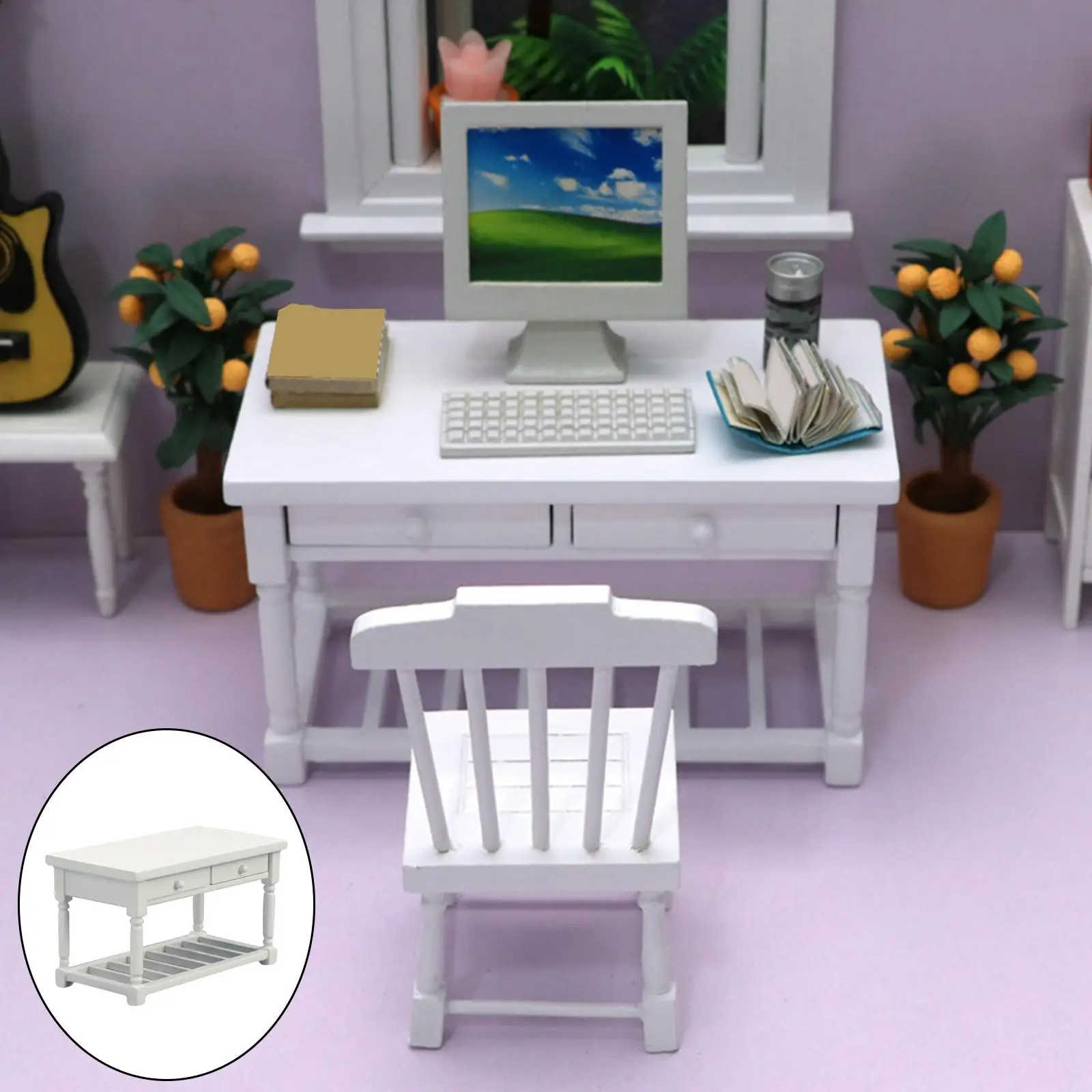 

1:12 Simulation Wooden Table And 2 Drawers Landscape Dollhouse Decor