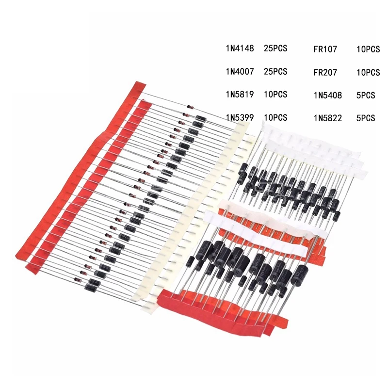 Fast Switching Schottky Diode kit set 1N4148 1N4007 1N5819 1N5399 1N5408 1N5822 FR107 FR207,8values=100pcs,Electronic Components