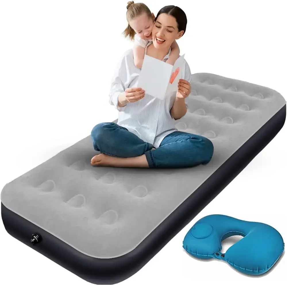 Camping Inflatable Bed U-Shaped Pillow Single Inflatable Bed Thickened Suitable for Car Travel (Gray)