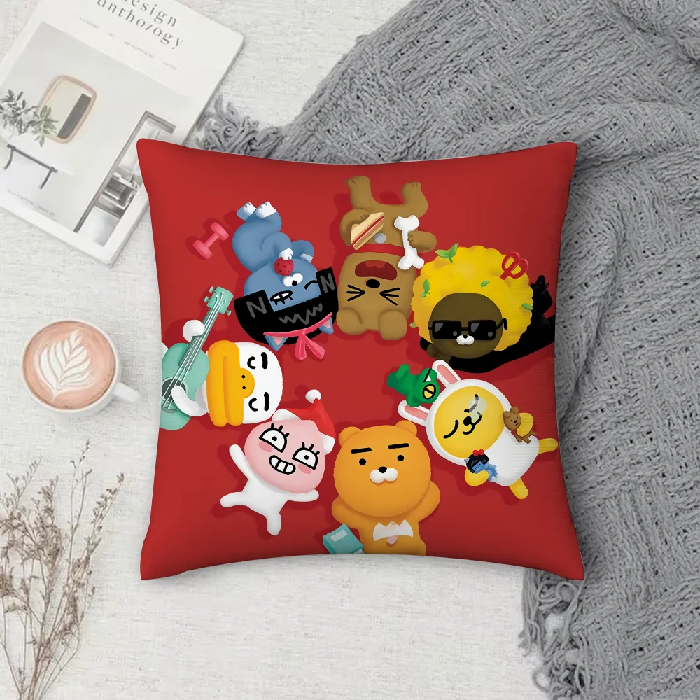 Cute Kakaos Cartoon Friends Pillow Case Square Double-Sided Printing Short Plush Sofa Cushion Cover Bedroom Bedside Pillow
