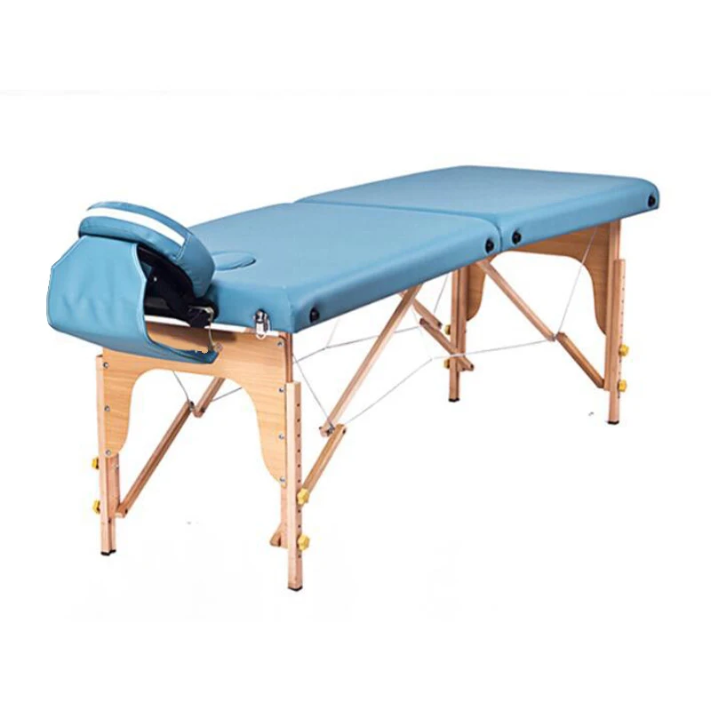 

Портативная регулируемая массажная кровать небесно-голубого цвета из цельного дерева, ПВХ, кожаная спа-кровать для красоты для домашнего и коммерческого использования