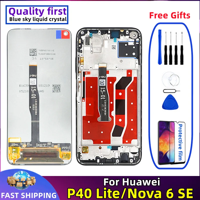 LCD Touch Screen Digitizer Assembly Replacement, Original with Frame, Huawei P40 Lite Nova 6 SE