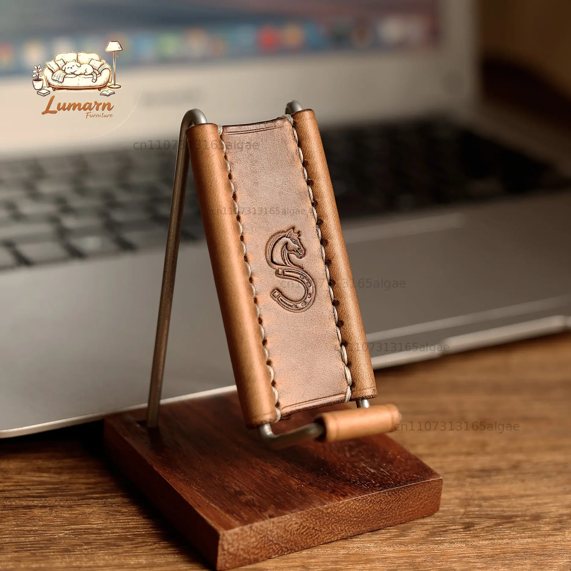 Handmade high-grease cowhide solid wood mobile phone tablet multi-functional bracket creative simple rack lazy chasing drama