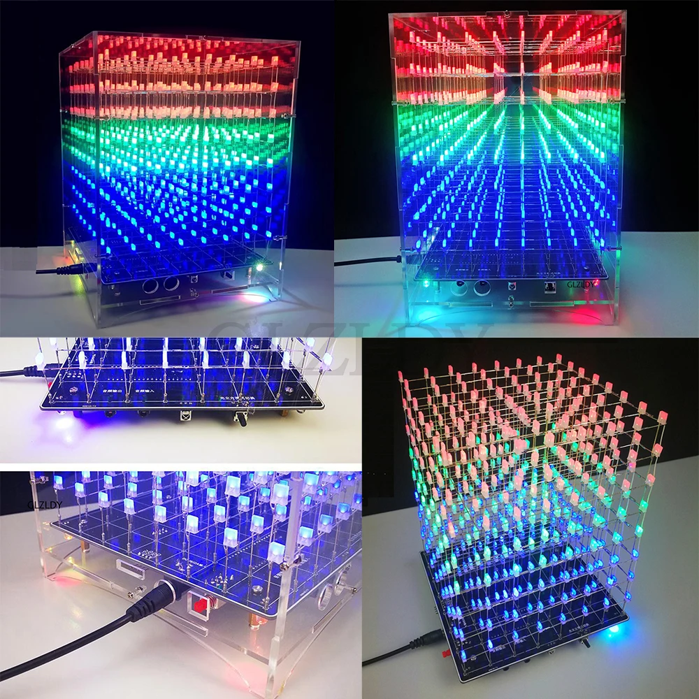 Colorful Light Cubes DIY Kit 8X8X8 WIFI Mobile Phone APP Change Word 888 LED Flashing Smart Electronic Production Parts Gift 3D