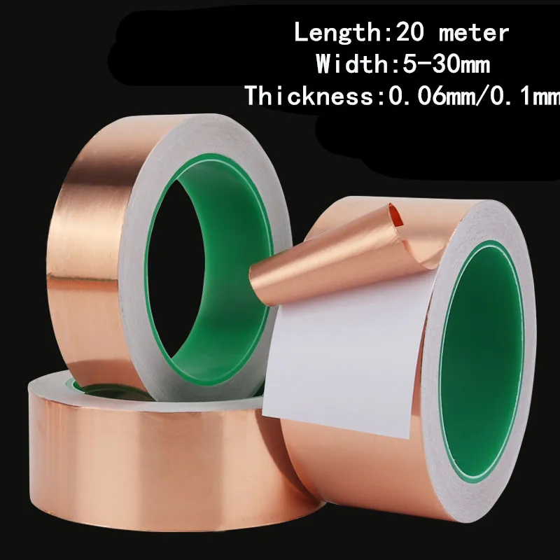 20 Meter Double Sided Conduct Copper Foil Tape Shielding Repair Adhesive Conductive Tape Anti-Static DIY Thickness 0.06mm 0.1mm