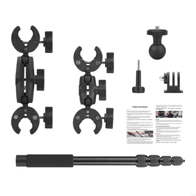 

Motorcycle Handlebar Camera Clamp Slip Proof Pad 5 Stage Extendable Arm Adapter Y3ND