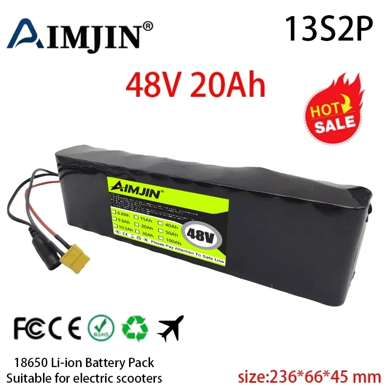 Lithium Ion Battery 48V 20Ah 18650 13S2P Electric Scooter Battery Pack 1000w Electric Scooter E-bike Conversion Kit BMS +Charger