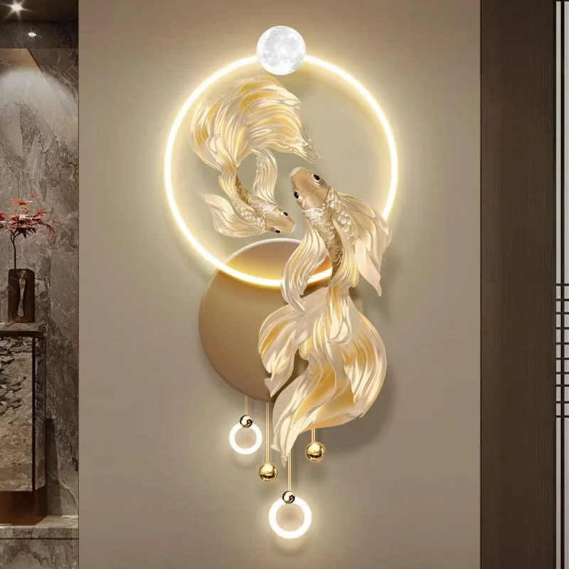 3D lighting, decorative painting lighting, and LED wall lights hanging at the end of the corridor have symbolic significance