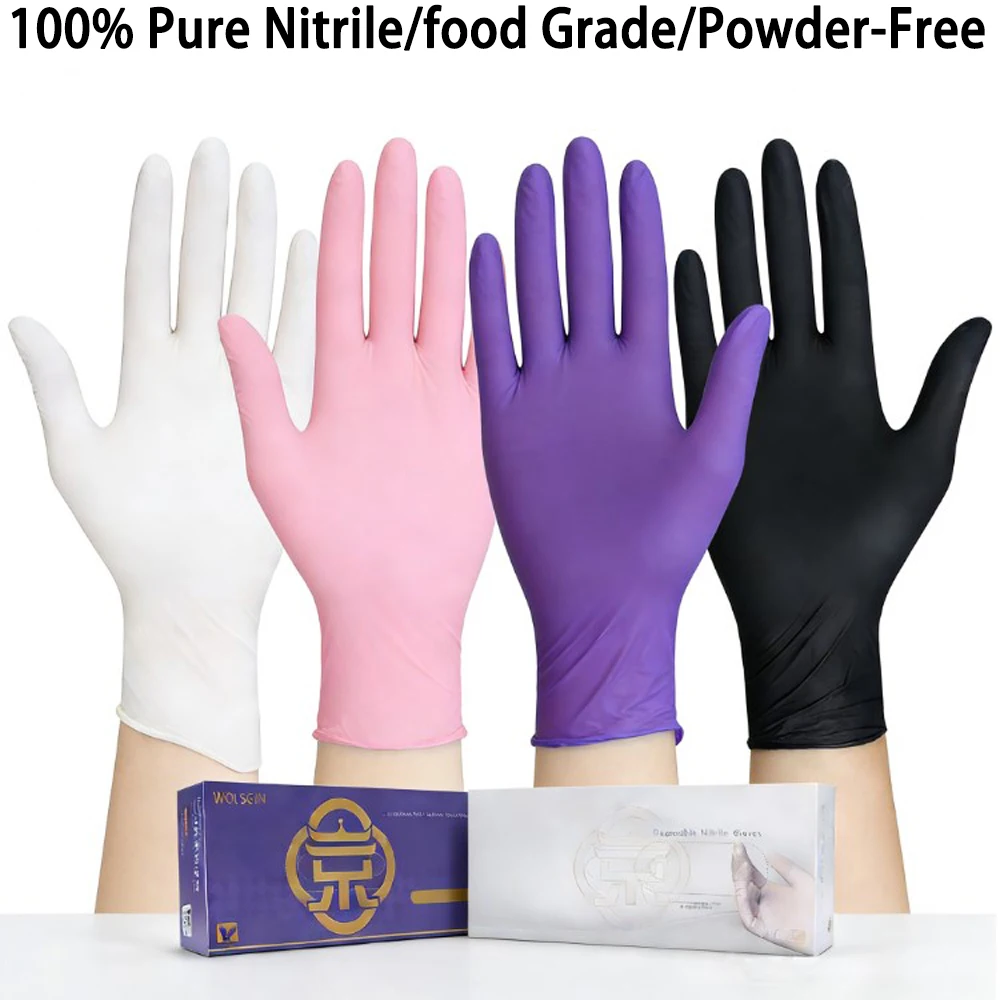 Disposable Pure Nitrile Gloves, Latex-Free Household Cleaning Gloves, for Tattooing, Hair Dyeing, and Beauty Use