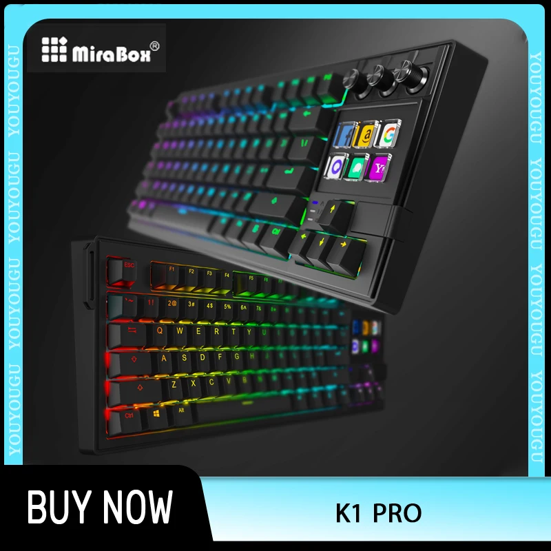 

Mirabox K1 Pro ЖК-клавиатура AI, индивидуальная ручка, ЖК-клавиши, проводная механическая прокладка клавиатуры, многофункциональная клавиатура RGB, ПК, геймер