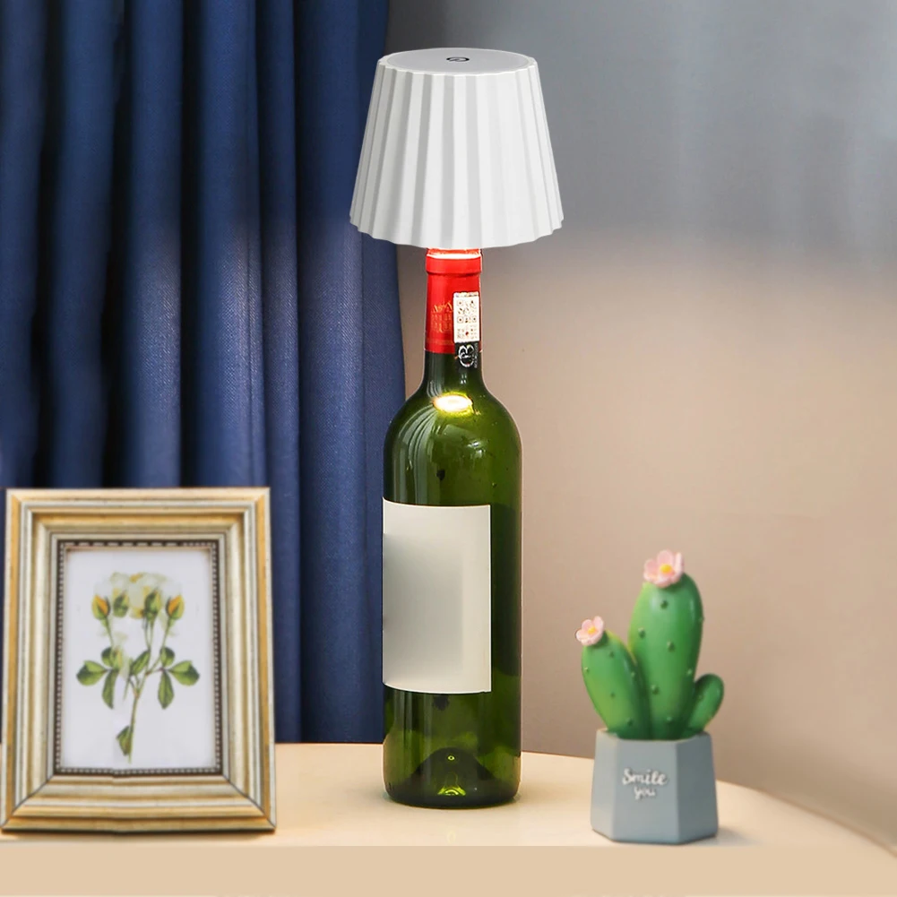 Wireless Bottle Lamp Cordless Desk Lamp Rechargeable Wine Bottle Lamp Head 3 Light Colors Creative Bottle Light for Any Bottle