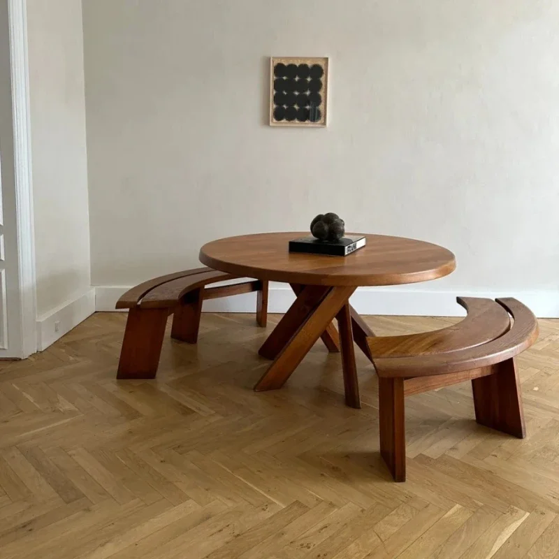 Medieval solid wood curved bench retro style home bench niche creative designer model room bed and breakfast furniture