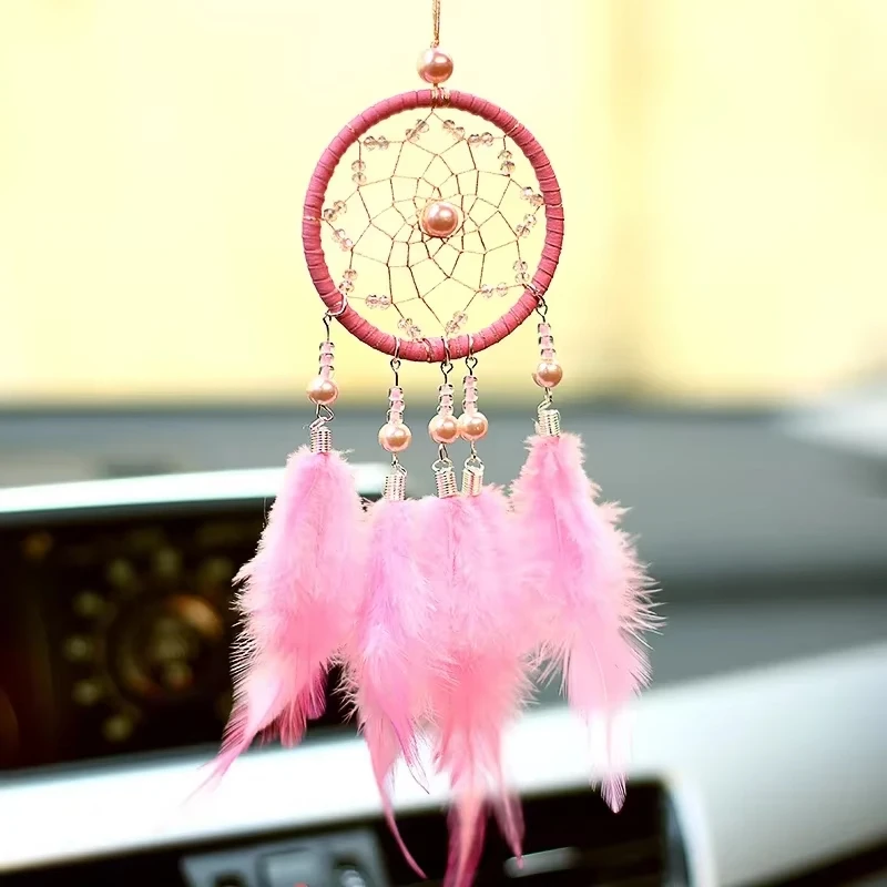 

Mini 34cm Tassel Catching Monternet Feather Mirror Car Pendant for Girls Lucky Ornament Hanging Charm Home Decor Car Interior