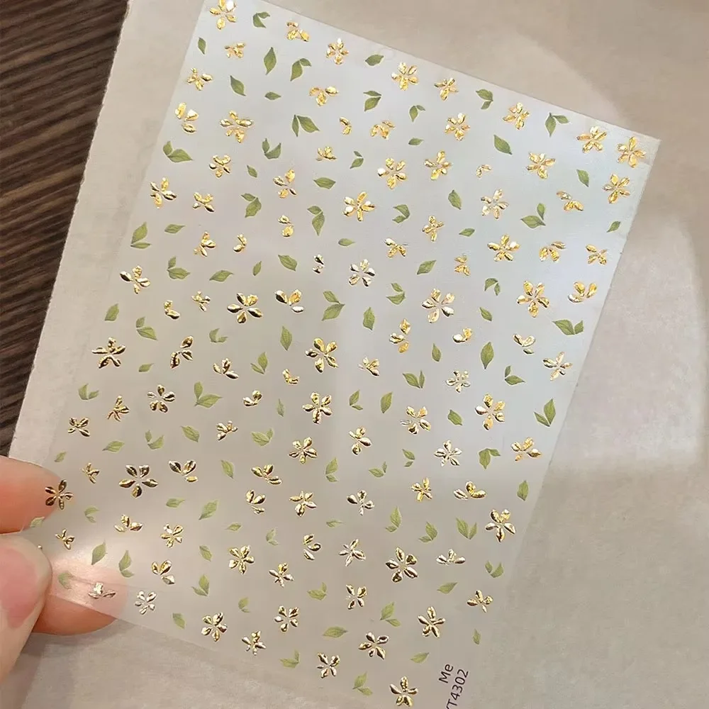 Stiker Kuku Daun Emas Lima Kelopak Bunga Bronzing Stiker Seni Kuku Bunga Musim Semi Perekat Bunga Mekar