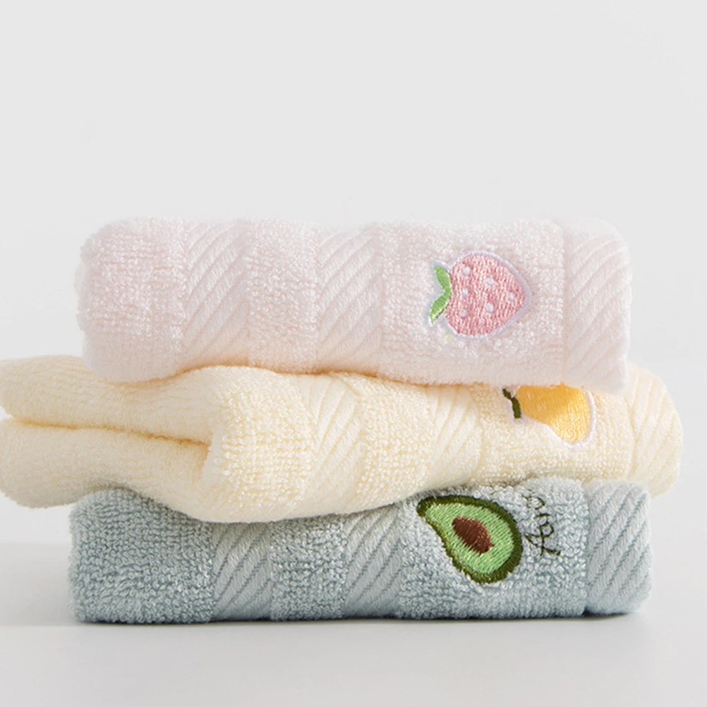 

3 pcs Baby Face Towels Bamboo Fiber Washcloths Soft H Towels Infant Cartoon Fruit Embroidery Newborn Bath Absorbent Saliva Cloth