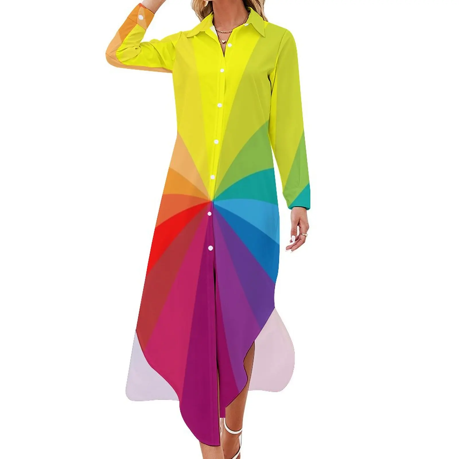 

Colour Wheel Long Sleeved Shirt Dress women evening dress Clothing female summer dress woman 2024 trendy party dresses women