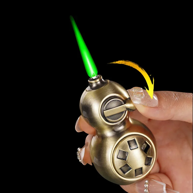 Portable Metal Rocker Arm Pressure Reducing Lighter Windproof Jet Flame Rotating Turbine Torch High Flame Inflatable Lighter