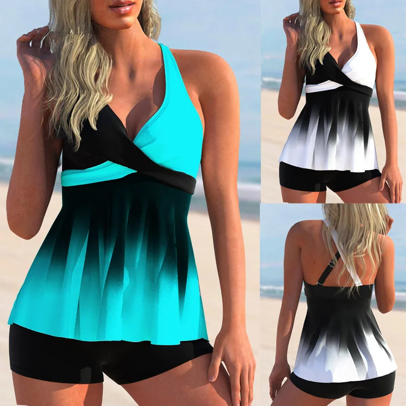 2023 Dames Bedrukte Strandbadkleding Off Shoulder Sexy Bikini Badmode Zomer Tankini Badmode Tweedelig Strandpak