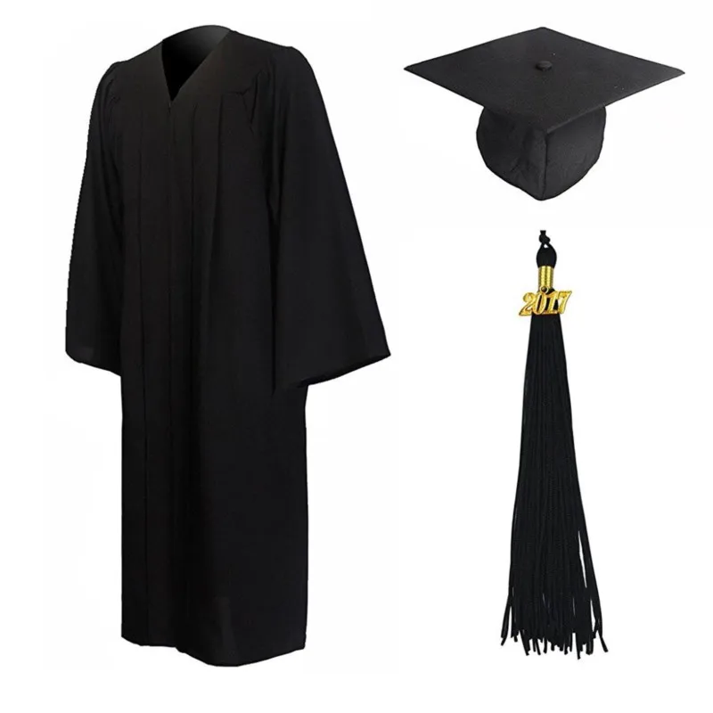 V Neck High School Bachelor Academic Dress Student Graduation Gown Hat Tassel Zipper Loose Graduation Costume Bachelor Gown