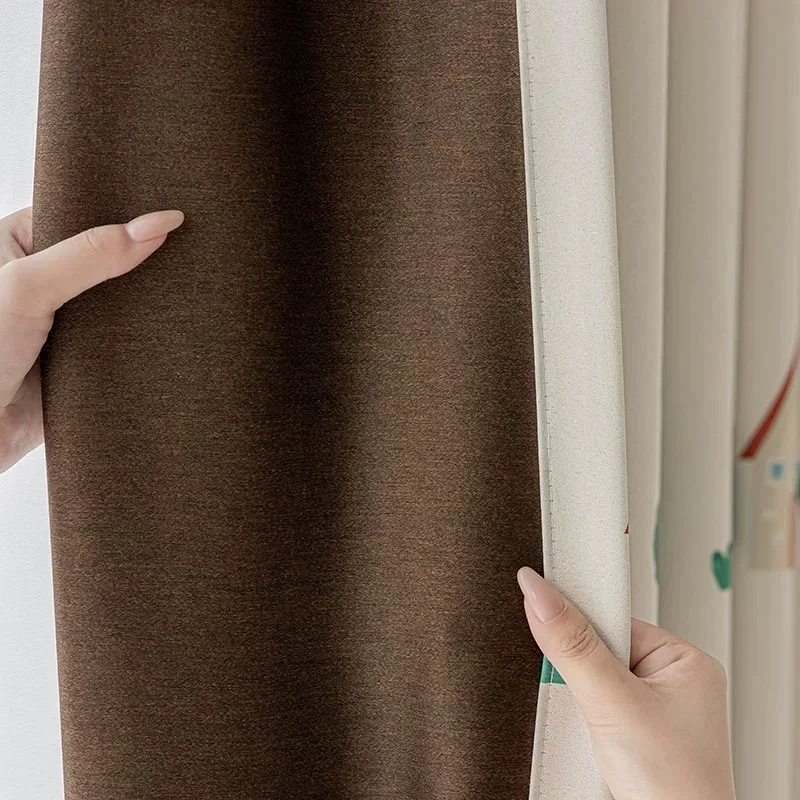 Modern Simple Cartoon Cute Soft Color Blackout Curtains,Soundproof Noise Reduction Beige Curtains For Kid Bedroom And Nursery