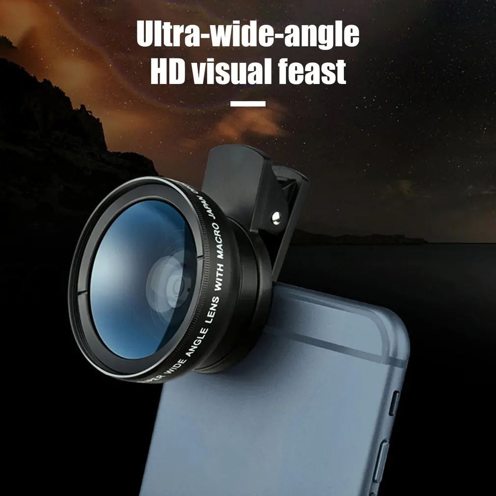 2 Microscopic Functions Mobile Phone Lens 0.45X Wide Angle Len & 12.5X Macro HD Camera Universal for iPhone Android