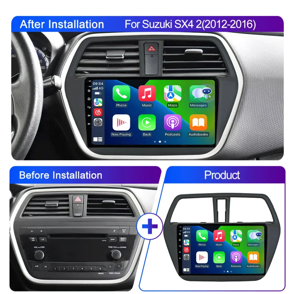 Android 16 Carplay Auto WIFI+4G Car Radio For Suzuki SX4-CROSS 2014-2017 Multimedia Video Player Navigation GPS Stereo Head Unit