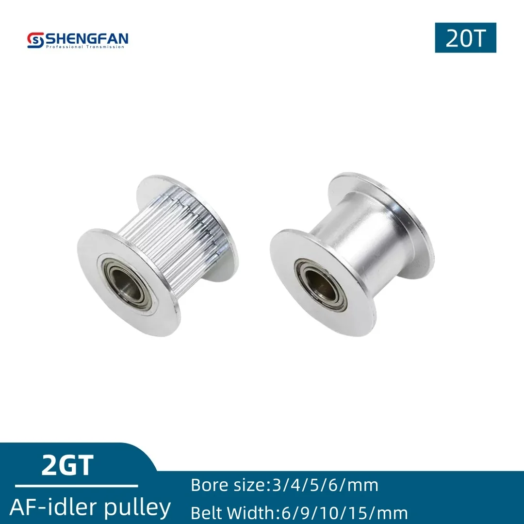 

GT2 2GT Timing Pulley idler pulley 20 Teeth AF Type Bore 3/4/5/6mm for 2MGT GT2 Belt Width 6/9/10/15mm 20 toothed belt bearing