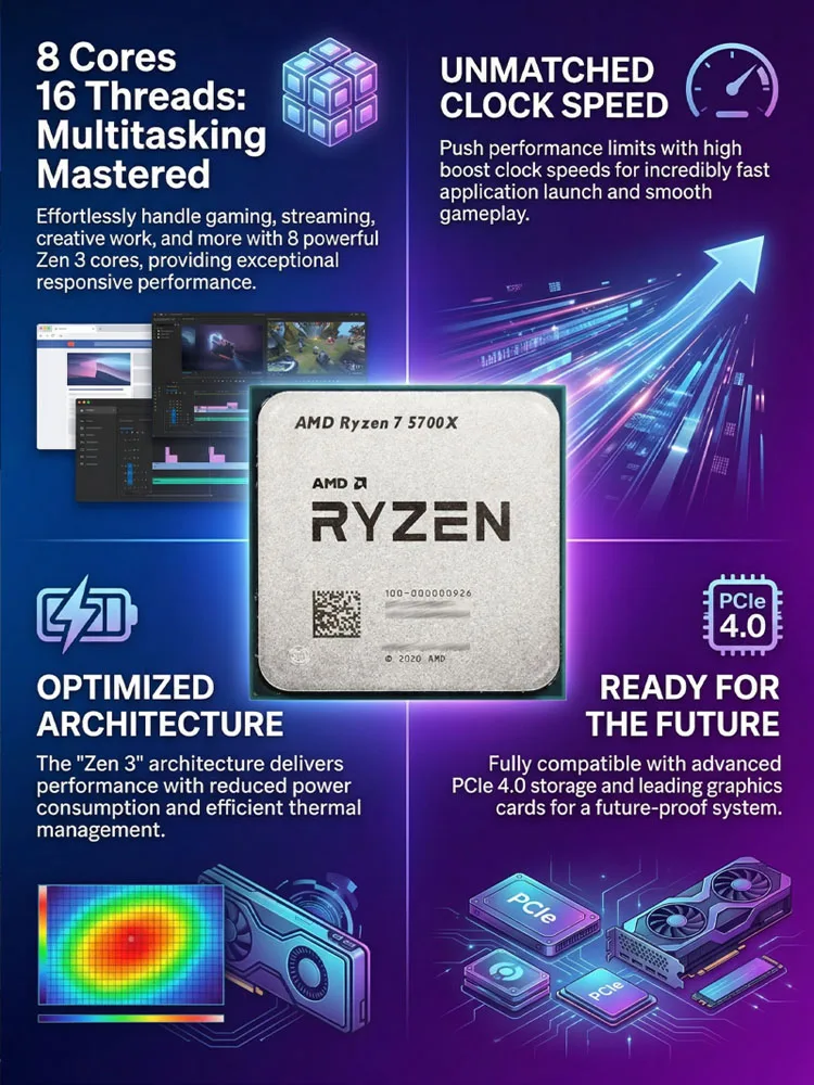 AMD Ryzen 7 5700X , AMD R7 5700X New 8C/16T 65W 7NM L3=32M 100